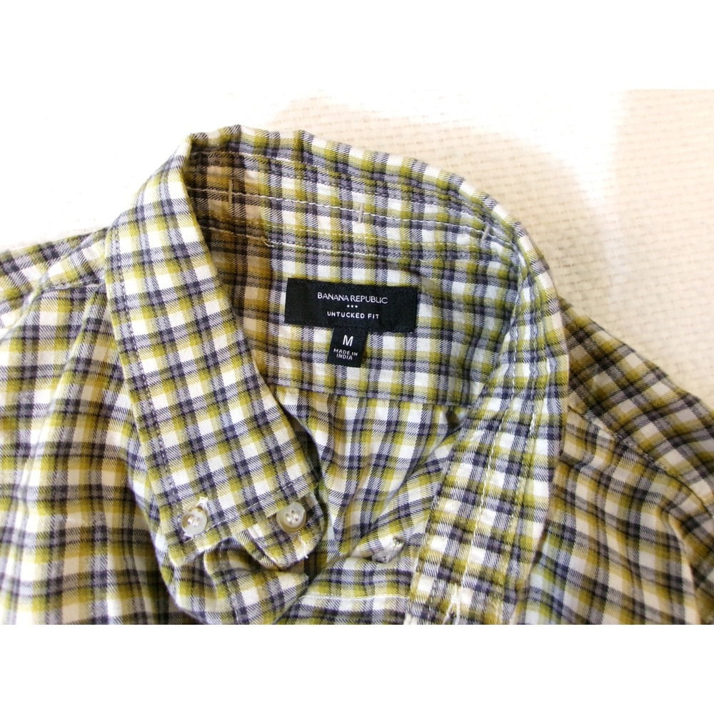 Banana Republic Mens Plaid Button Down Shirt Black Fern Green 542377-19 Medium - Picture 9 of 10